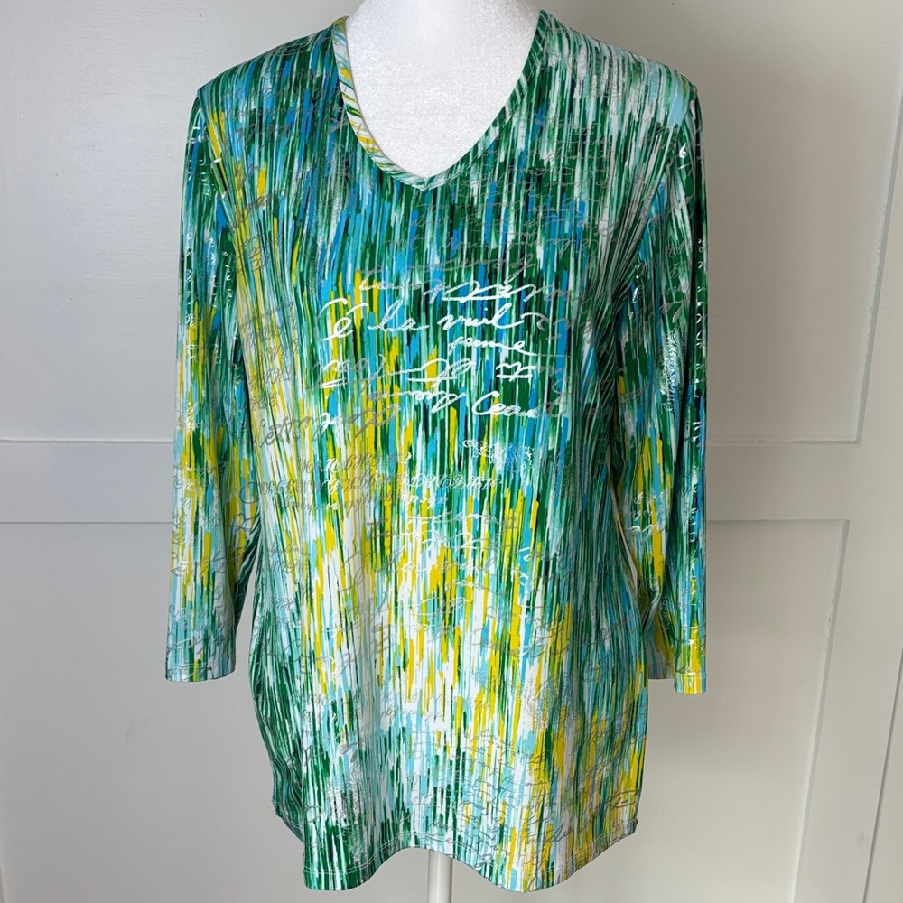 Alia Green and Yellow Abstract Long Sleeve Top size small